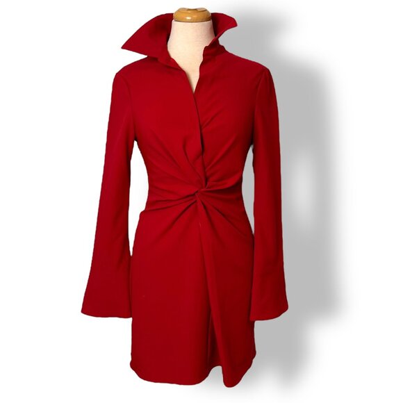 Cinq a Sept Long Sleeve McKenna Knot-Front Shirtdress Warm Cranberry Size 6 - Picture 1 of 9